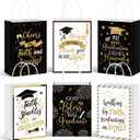 Humyoun 24 Pack Christian Graduation Gift Bags Class of 2026, Religious Graduation Favor Bags with Bible Verses, Black and Gold Paper Gift Box with Handles for Church College High School Party Favor