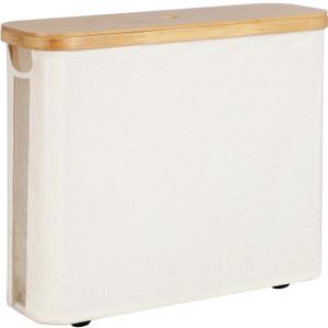 StorageWorks Toilet Paper Storage with Bamboo Lid, Toilet Paper Holder Basket for Up to 9 Mega or 12 Regular Size Rolls, Medium Paper Storage Baskets for Bathroom, Beige, 1 Pack