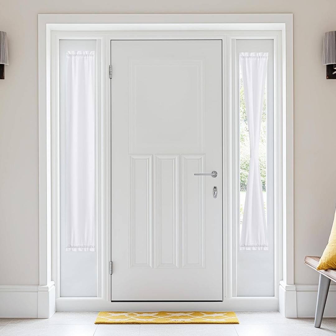 NICETOWN 2 Panels Sheer Door Curtains 72 inches Long for Kitchen, Light Filtering Non See Through Privacy Curtain Drapes with Tiebacks for Living Room Bedroom, White, 26 inches Wide