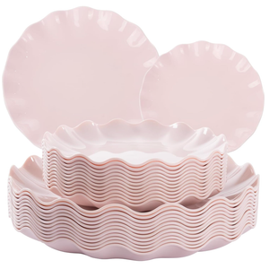 LIYH 24 Pcs Pink Plates Reusable, Pink Plastic Scalloped Plate Durable and Dishwasher Safe,Baby Shower Plate, Light Weight Daisy Plastic Wavy Plates for Wedding Party Birthday