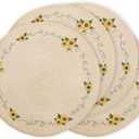 Whaline 4Pcs Sunflower Embroidered Placemats Spring Summer Floral Round Place Mats Dinner Table Mats for Home Holiday Birthday Baby Shower Party Decor