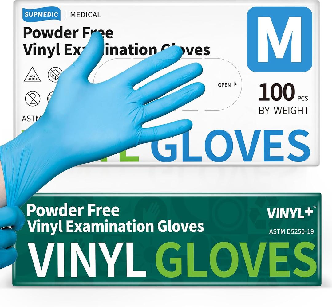 Supmedic Vinyl Disposable Exam Gloves, 4Mil Powder-Free Latex-Free Food Grade Cooking Cleaning Medical Glove Blue 100&1000 Ct