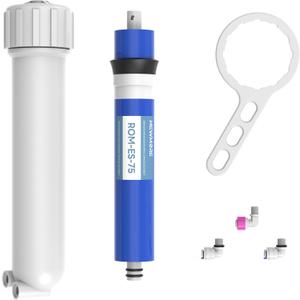 75 GPD RO Membrane Filter with Housing, Replacement Reverse Osmosis Membrane Fit Home Under Sink RO Drinking Water Filter Purifier Filtration System with Wrench, 1/4" Fitting, Check Valve