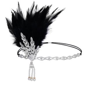 choyaxo Flapper Headband Roaring 20s Headpiece Flapper Headpiece Feather Headband for Women (black)