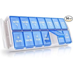 TookMag Weekly Pill Organizer 2 Times a Day, Easy Fill AM PM Pill Box, Large Capacity Quick-Refill 7 Day Pill Cases for Pills/Vitamin/Fish Oil/Supplements (Patent Registered) (Blue)