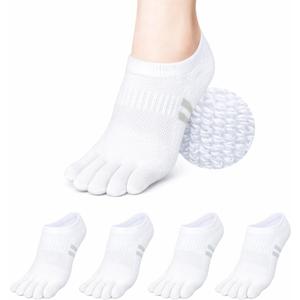soxsense Cushion No Show Toe Socks For Women Five Finger Socks Low Cut Athletic Running Socks 4 Pairs, Small