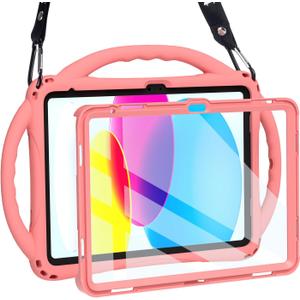TOPESCT Kids Case for 11" iPad (A16) 11th Gen 2025,10.9" iPad 10th Gen 2022 - Made of Kid-Friendly Silicone, with Built-in Screen Protector, Shockproof Handle Stand Case (Pink)