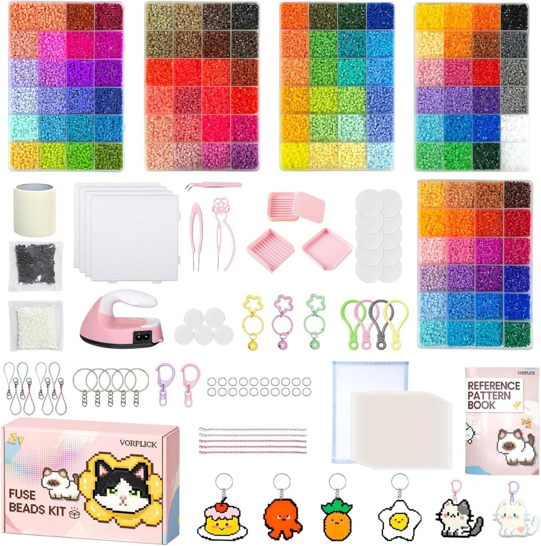 Fuse Beads Kit-120 Colors 62000 2.6mm-Easy DIY, Built-in Iron | DIY Crafts Supplies for Women, Great Supplies for Fuse Beads Artist, Art Decorations for Room, Ideal Gift,Pixel Art (Advanced Version)