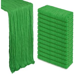 12 Pack Green Cheesecloth Table Runner 10Ft Gauze Cheese Cloth Table Runner 35x120 Inch Boho Sheer Rustic Fabric for Christmas Party Decor Baby Shower Wedding Home Holiday Decorations