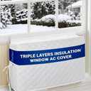 UPGRADED Window Air Conditioner Cover Indoor - NEW Version with Velcro Sides - Inside AC Cover for Winter - Polyester Fiber Fill Layers Insulation - 25" x 17" x 3.5" - Wh(te (10000 - 12000 BTU)