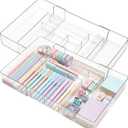 2 Pcs Large Expandable Acrylic Drawer Organizers, Grid Adjustable Drawer, Dividers Organizer for Desk, Makeup, Jewelry, Office, Kitchen Supplies (Clear,8 Compartments)