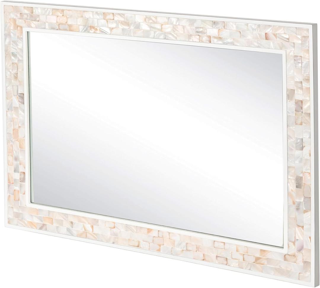 Mosaic Mirror for Wall 24x36 Inch, Natural Mother of Pearl Inlay Rectangle Wall Mirror, Shatterproof Tempered Glass Mirror for Bathroom Bedroom Hallway and Living Room (36"L x 24"W)
