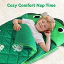 iPlay, iLearn Kid Sleeping Bag, Dinosaur Slumber Sack, Toddler Boy Nap Mat, 2 in 1 Green Dinos Cushion Blanket, Happy Travel Sleepover Daycare Preschool Birthday Gift for 3 4 5 6 Years Old Child, Medium