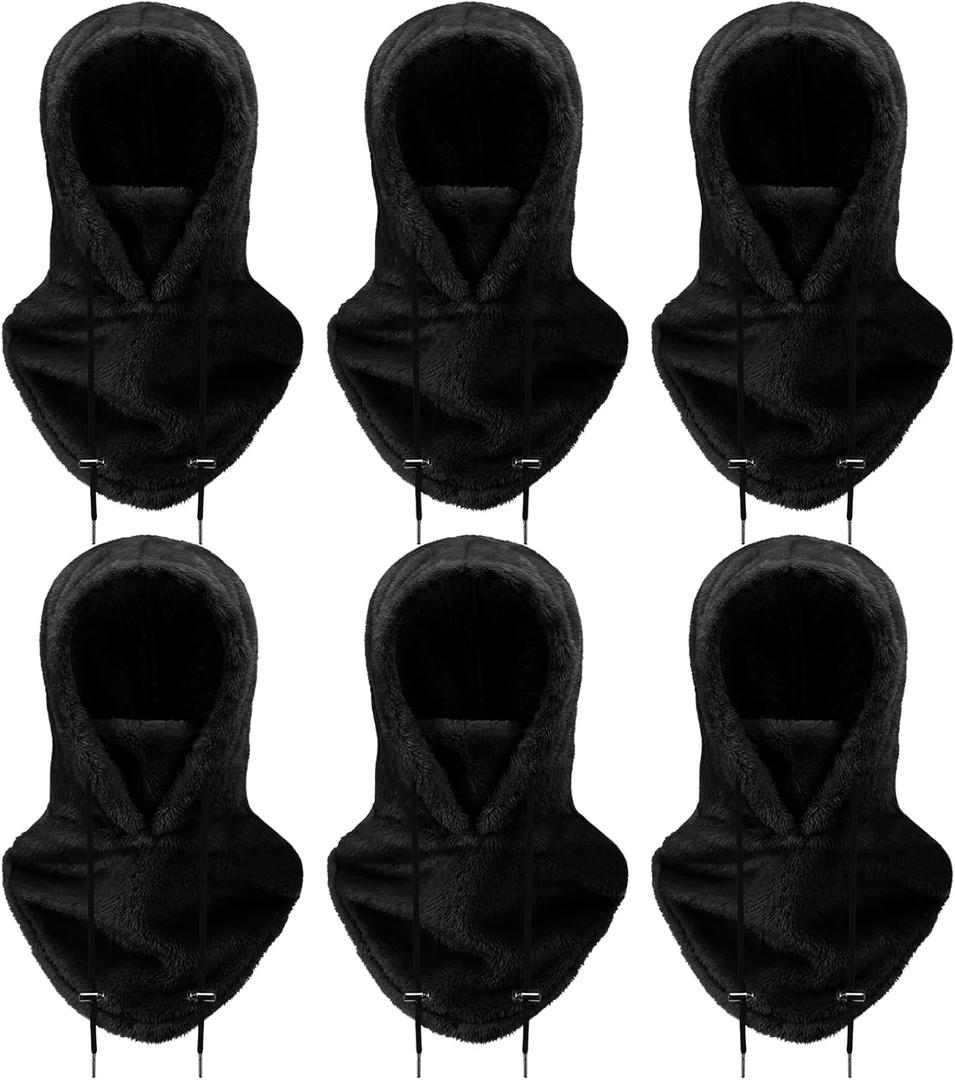 Eurzom 6 Pcs Ski Mask Balaclava for Women Men Warm Winter Fleece Face Mask Hooded Scarf for Cold Weather (Black)