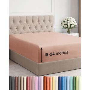 Extra Deep Queen Fitted Sheet - Hotel Luxury Single Fitted Sheet Only - Easily Fits 18 inch to 24 inch Mattress - Ultra Soft, Wrinkle Free w/Extra Deep Pockets - Easy-Care, Breathable & Comfy - Mauve