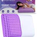 Pharmedoc Cooling Memory Foam Bed Rest Pillows, 1 Pack, Ventilated Lilac Dreamer, Reading, Standard, Back and Side Sleeper Support, Sleeping Pillows for Adults