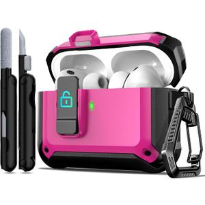 R-fun for AirPods Pro 3 Case (2025) Cover with Cleaning Kit, Military-Grade Heavy-Duty Drop-Resistant with Auto Pop-Up Lid for AirPods Pro 3rd Generation 2025 USB-C Charging Case, Rose Pink