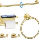 TNOMS 5-Piece Towel Bar Set Brushed Gold Bathroom Hardware Accessories Set Include 23.6in Towel Bar Toilet Paper Holder Towel Ring Towel Hooks Stainless Steel Towel Holder Set Wall Mounted