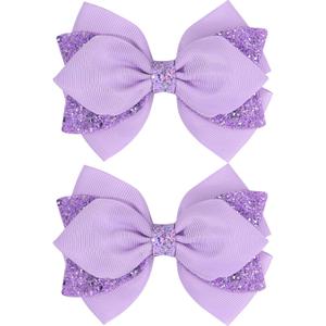 4 Inch Sparkly Glitter Purple Hair Bow Clips for Girls Boutique Sequin Alligator Barrettes Pins for Teens Toddler Children Kids Grosgrain Hair Accessories for Christmas Halloween Fall Birthday