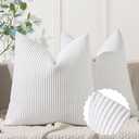 YCOLL White Pillow Covers 16x16 Set of 2 Velvet Striped Pattern - Soft Throw Pillows for Home Decor, Luxury Decorative Pillow Covers for Couch, Bed,Living Room