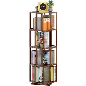 BAMEOS Rotating Bookshelf Tower 4 Tier, 360 Spinning Bookcase with Solid Wood Frame & Bamboo Finish, 4-Component Easy Assembly Corner Book Shelf for Small Spaces, Office, Bedroom, Living Room