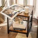 End Table, Industrial Side Table with 2-Tire Storage Shelf, 180LBS Mini Fridge Stand with Adjustable Feet, 18"x18" Wood Night Stand Small Bedside Table with Sturdy Metal Frame for Living Room Bedroom, 1 Pack