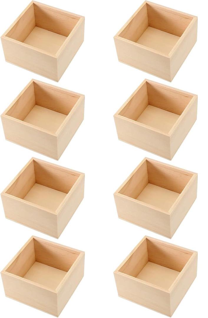 SINJEUN 10 Pack 4" x 4" Rustic Wooden Box Unfinished Small Wooden Box Wood Square Organizer Container for Crafts, Storage, Home Decor, Centerpiece, Party Supplies