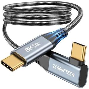 USB C Monitor Cable 8K@60Hz/4K@144Hz, 40Gbps High Speed Data Transfer, Right Angle Display Video Cable 90 Degree, USB C 3.2 Gen 2x2, 240W Fast Charge for iPhone 16,MacBook,iPad,Lenovo,KYY,SSD,-3.3FT