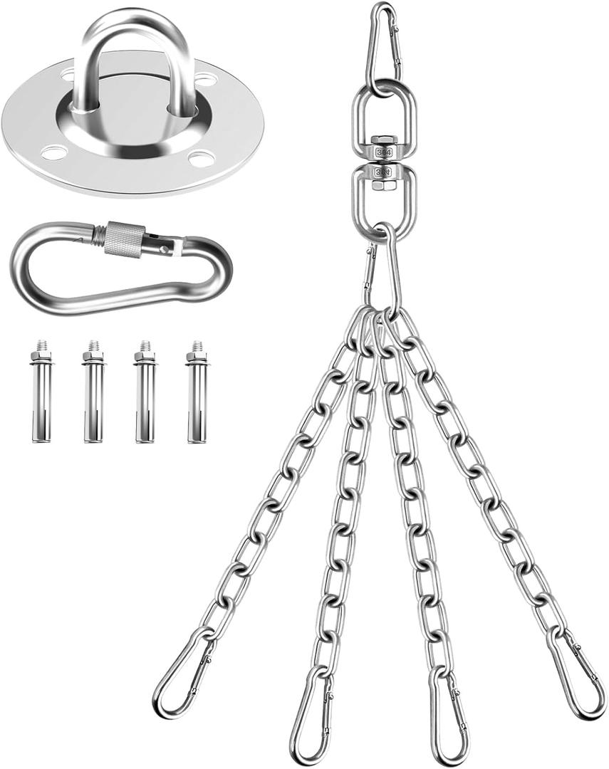 360 Rotation Heavy Bag Chain, Punching Bag Hanger With Stainless Steel Swivel Chain and 4 Snap Hooks, Mount for Hammock, Gym Swing, Yoga Swing, Trapeze