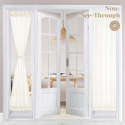 HOMEIDEAS Non-See-Through French Door Curtains Set of 2 for Front Door, Light Filtering Privacy Semi Sheer Window Curtains with Rod Pocket and Tie Back, Ivory, 26W X 72L Inch