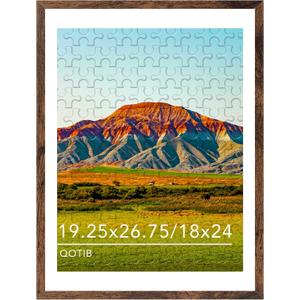 Wood 19.25x26.75 Picture Frame with 18x24 Mat, Display 18x24 with Mat or 19.25x26.75 Without Mat, Wood 19.25 by 26.75 Photo Frame, 19.25 x 26.75 Frame for Wall Hanging Display, Deep Brown