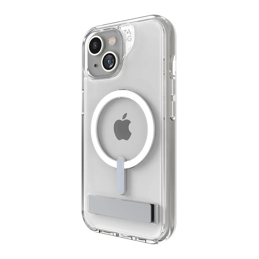 ZAGG Crystal Palace Snap iPhone 15/14/13 Clear Phone Case w/Built-in Kickstand - Drop Protection (13ft/4m), Durable Graphene, Anti-Yellowing, and Scratch-Resistant MagSafe Phone Case