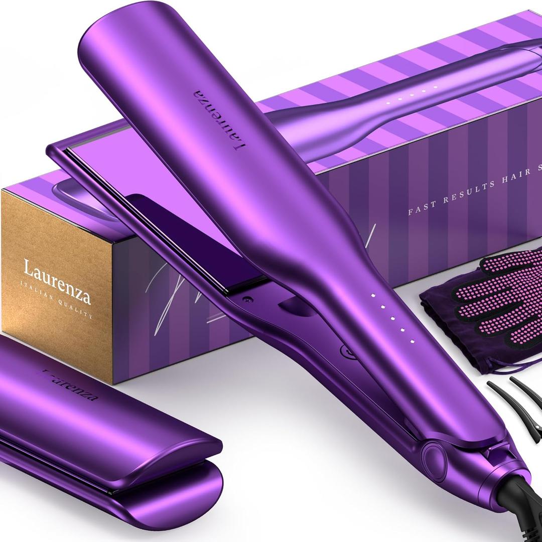2-in-1 Hair Straightener & Curler, 2 Inch Plate, 8.5" Extra-Large Ceramic Iron with 20M Anions (Purple)