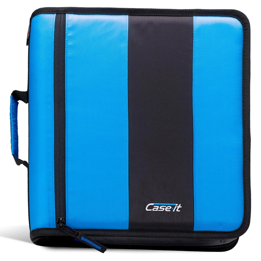 Case-it Classic Zipper Binder | 2-Inch O-Rings, 350 Sheet Capacity, Multiple Storage Pockets & Shoulder Strap | School & Office Organizer | D-251 Denim Blue