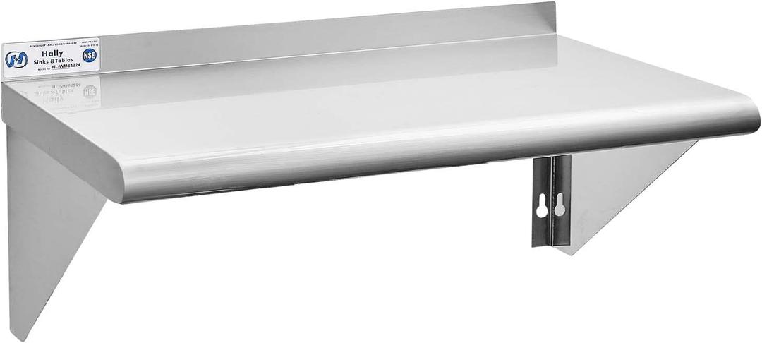 Hally Stainless Steel Shelf 12 x 24 Inches 230 lb, NSF Commercial Wall Mount Floating Shelving for Restaurant, Kitchen, Home and Hotel (Without Hooks)