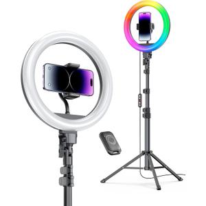 Weilisi 12'' Ring Light with Stand 72'' Tall & 2 Phone Holders, 38 Color Modes Selfie LED Ring Light with Tripod Stand for iPhone/Android, Big Ring Light for Camera, YouTube, Makeup (12'' Color)