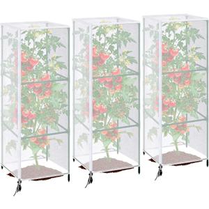3 Pcs Garden Bird Netting Plant Cover for Square Tomato Cage, 59" x 17.7" Insect Bird Barrier Tomato Cage Net with Zipper & Drawstring, Tomato Trellis Netting Protection Cover for Protecting Plants