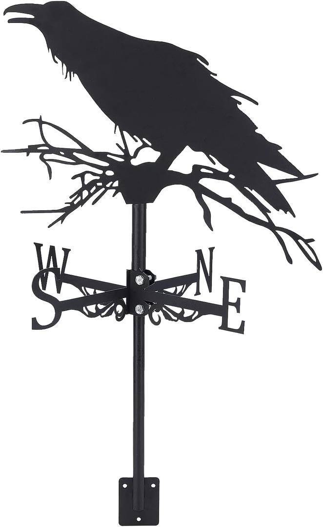 SUPERDANT Crow Weathervane Raven Weather Vane for Yard Animal Metal Wind Vanes Roof Mount for Outside Garden Black Weathervanes Farmhouse Farm Barn Sheds Patio Outdoor Halloween Decorations Gifts