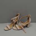 IDIFU Women's IN3 Grace Strappy Block Heels Sandals Comfy Open Toe Chunky Dress Wedding Shoes with Adjustable Cross Strap (8, Nude Nubuck)