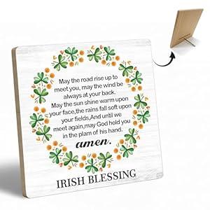 St Patrick's Day Decor, Irish Blessing May Your Heart Always Be Full, 6.3 x 6.3 inch Wood Plaque Table Sign, Irish Blessing Gifts, St Patrick's Day Decor for Home Office Desk Table Shelf - LM07