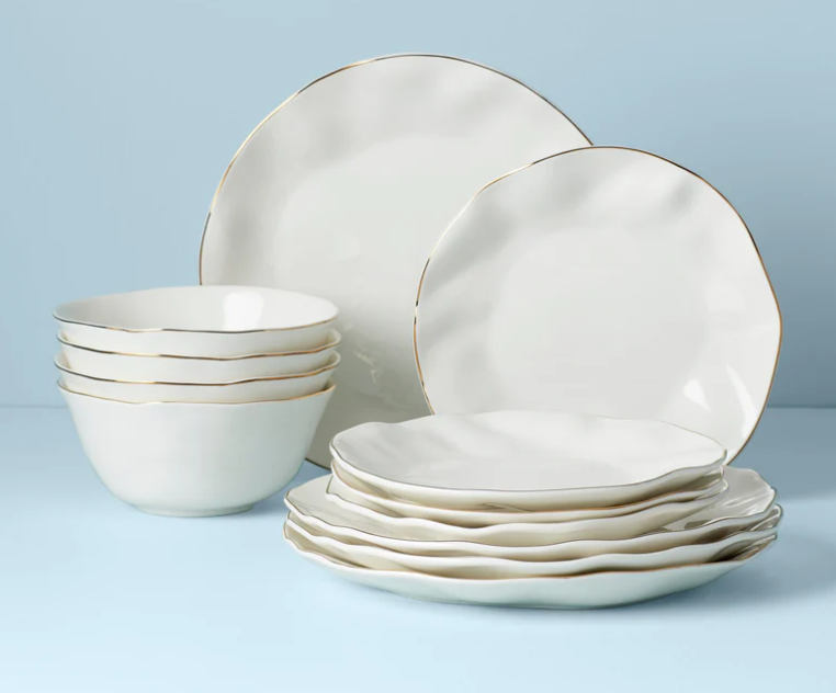 Lenox Dinnerware Set, Blue Bay 12-Piece Set, Service For 4, White Porcelain, Plates And Bowls Sets, Dishwasher And Microwave Safe, Home & Kitchen, Dish Plate, Dishes (White, 12 Piece)