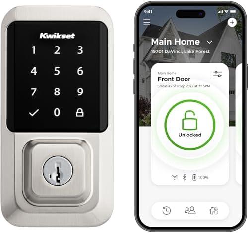 Kwikset Halo Wi-Fi Smart Lock, Keyless Entry Door Deadbolt, Geofence Auto-Unlock, Grade AAA Certified, No Hub Easy Install, Satin Nickel, Touchscreen