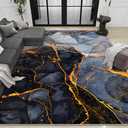Black Gold Marble Area Rug Modern Abstract Floor Mats Grey Washable Rugs Mat Non-Slip Low-Pile Thick Soft Comfortable Floor Carpet Decorative for Home Living Room Bedroom Office 4x6（ft）