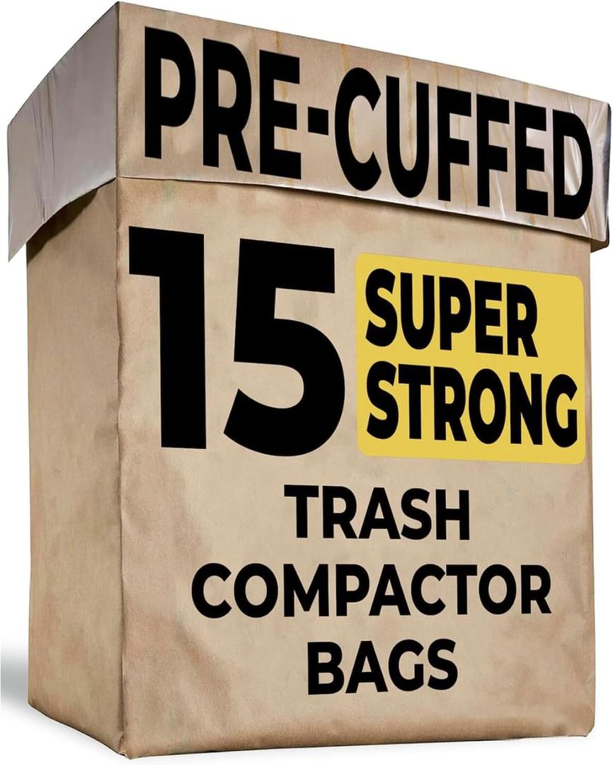 Trash Compactor Bags for Kitchen - 15 PACK - Pre-Cuffed, Super Strong & Heavy Duty Kitchen Trash Bags with Leak Proof Plastic Liner, Fits GE Model Compactors with Rectangular Containers, 
Unit Count	15 Count
Number of Items	15
Item Weight	1.94 kg