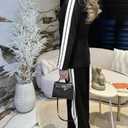 CHICME Womens Two Piece Outfits Striped Side Button Blazer and Pants with Pockets Sets Business Casual Pant Suits Set (Black, L)