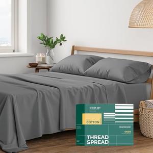 THREAD SPREAD 100% Organic Cotton Sheets Full Size - 1 PC Organic Cotton Full Percale Weave Sheet Set, Soft, Cooling, Crisp & Breathable, 16" Deep