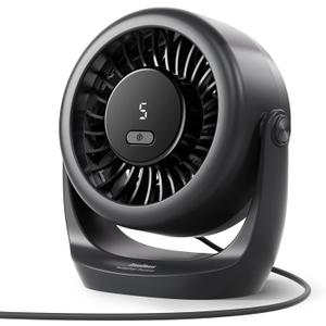 Diveblues USB Desk Turbo Fan, Ultra-Quiet Mini Desk Fan, Powerful Wind, LED Display, 5 Speed, 360 Rotating Small Portable Fan for Home, Office and Outdoor Cool Tech Gadgets - TurboBreeze (Classic Black)