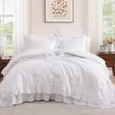 Full Size Comforter Set White Ruffle 7 Pieces Farmhouse Bed in a Bag