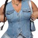 Floerns Women's Plus Size Sleeveless Button Down Jean Vest V Neck Denim Jacket (X-Large Plus, Light Blue)