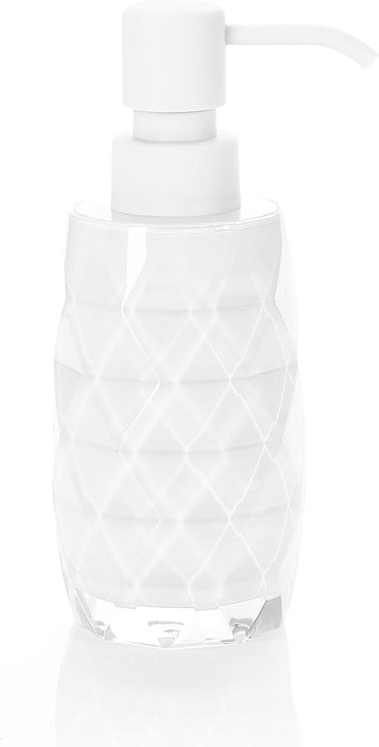 Acrylic Soap Dispenser 7oz Refillable Hand Soap Pump - Leak-Proof for Bathroom & Kitchen Sink Diamond Shaped White